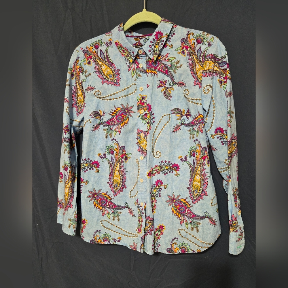 Talbots 100% Cotton Button Down Front Swirly Paisley Long Sleeve Shirt - Size XL - Picture 4 of 10